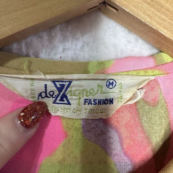 vtg Dezigner Mod Floral Duster Day House Dress Robe Snaps Rockabilly Sz M Tricot - Picture 3 of 7